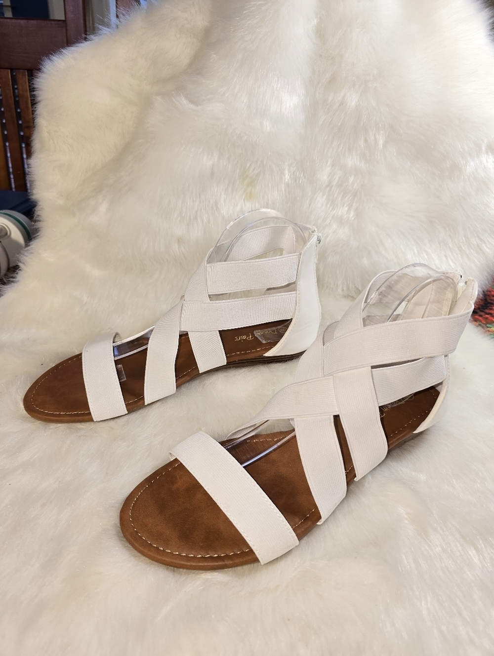 Dream Pairs Women's White Strappy Elastic Gladiator Sandals